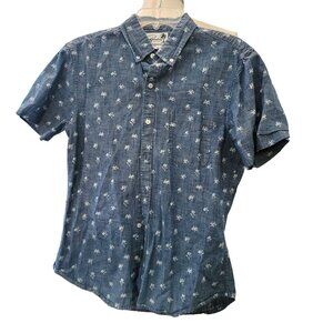 Bononos Shirt Men's Short Sleeve Button-Down Floral Size M Cotton Blue JJ3534